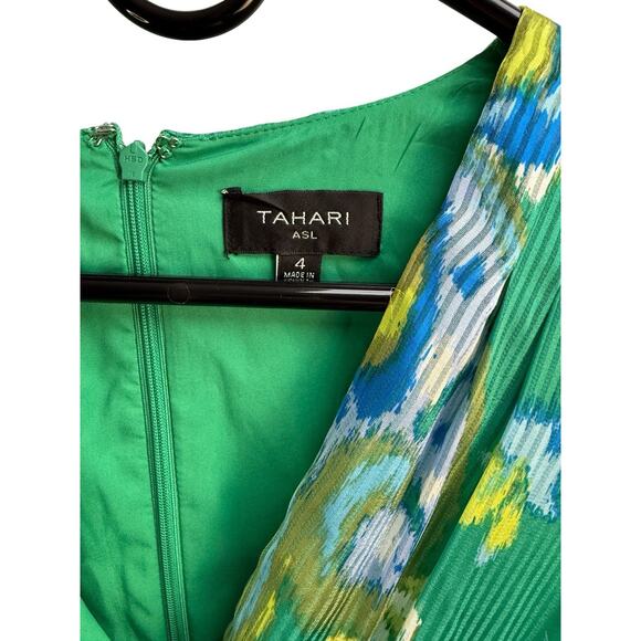 TAHARI ASL Women's Size 4 Wrap Belt Dress Green Paisley Ruffle Print Lined NWT - Picture 10 of 12